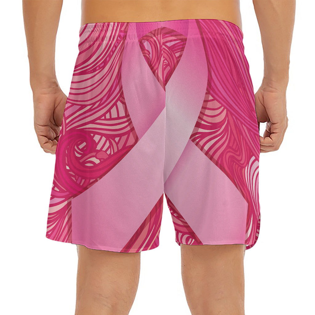 Breast Cancer Awareness Ribbon Print Men's Split Running Shorts