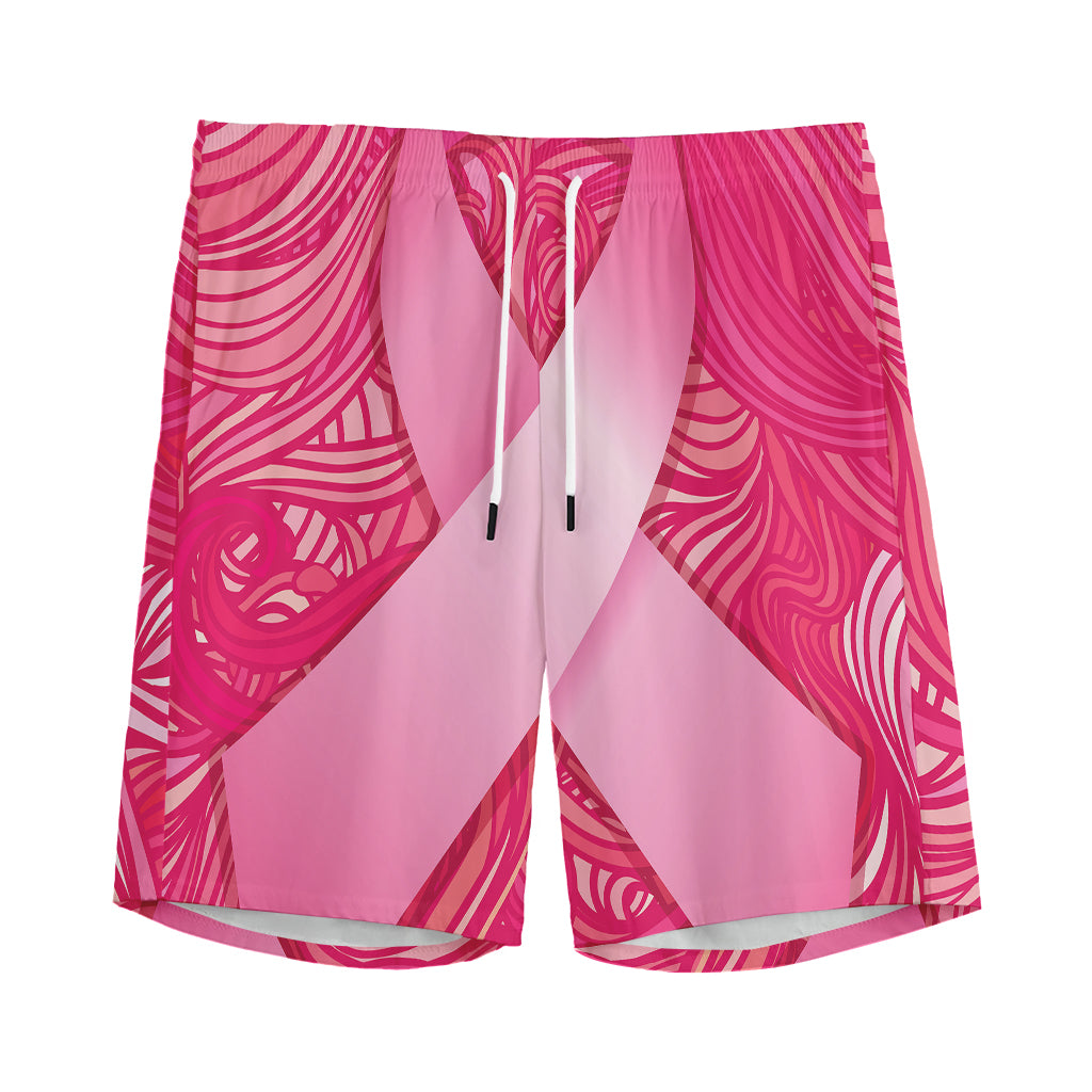 Breast Cancer Awareness Ribbon Print Men's Sports Shorts