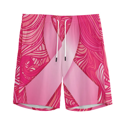 Breast Cancer Awareness Ribbon Print Men's Sports Shorts
