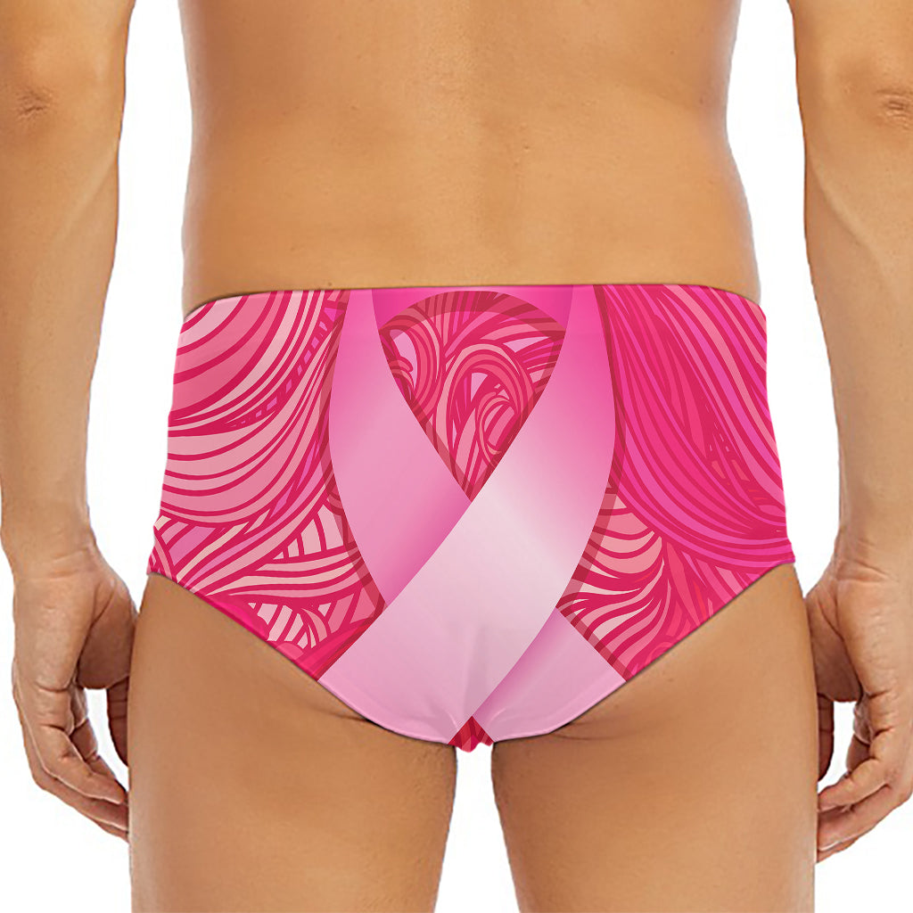 Breast Cancer Awareness Ribbon Print Men's Triangle Swim Briefs
