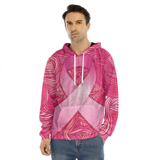 Breast Cancer Awareness Ribbon Print Men's Velvet Pullover Hoodie