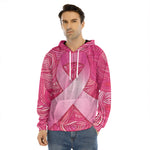Breast Cancer Awareness Ribbon Print Men's Velvet Pullover Hoodie