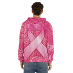 Breast Cancer Awareness Ribbon Print Men's Velvet Pullover Hoodie