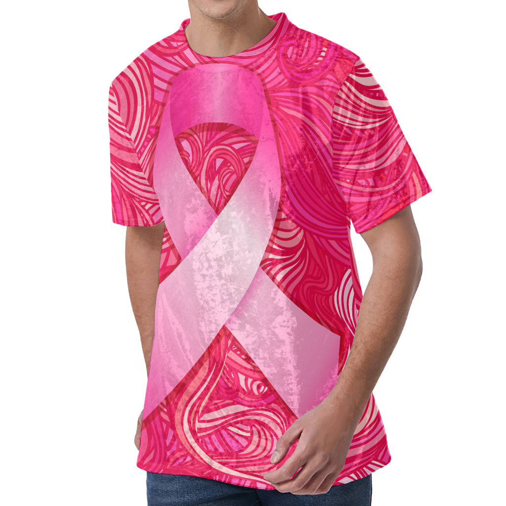 Breast Cancer Awareness Ribbon Print Men's Velvet T-Shirt