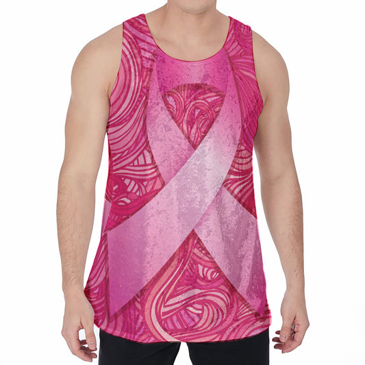Breast Cancer Awareness Ribbon Print Men's Velvet Tank Top