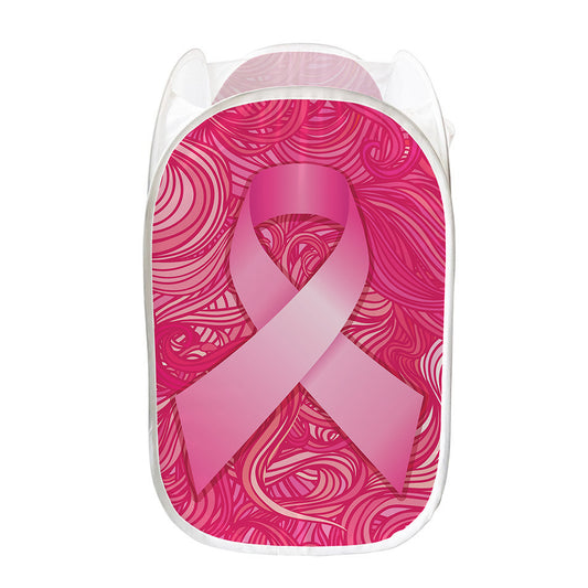 Breast Cancer Awareness Ribbon Print Mesh Laundry Hamper