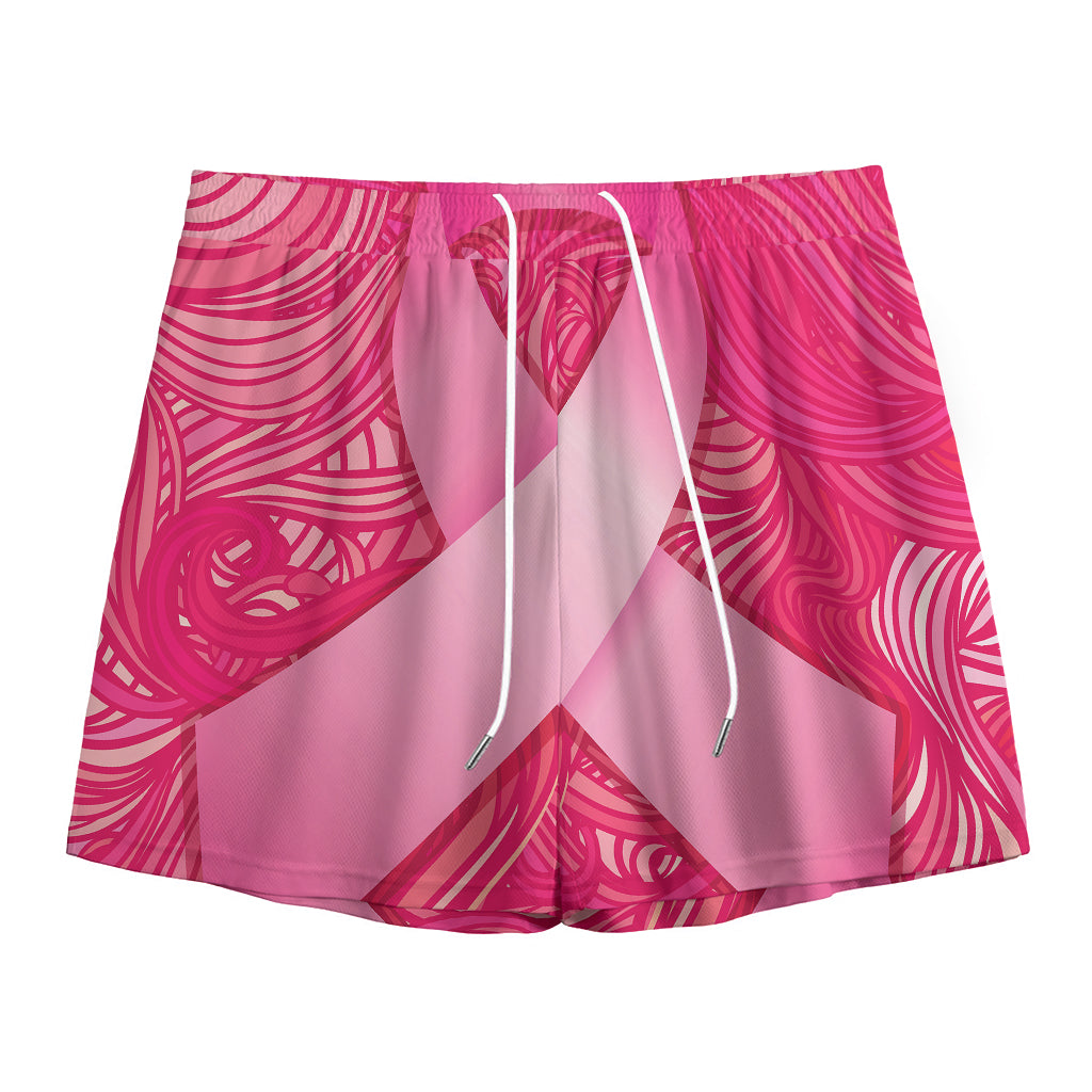 Breast Cancer Awareness Ribbon Print Mesh Shorts