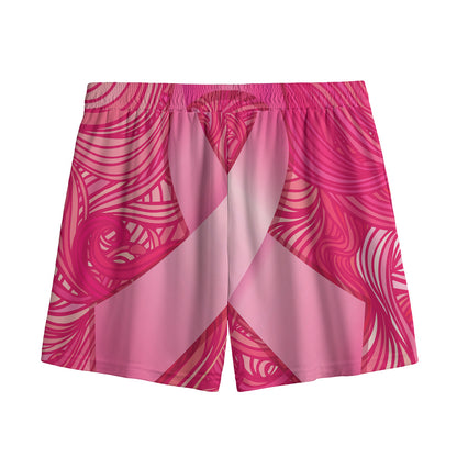 Breast Cancer Awareness Ribbon Print Mesh Shorts