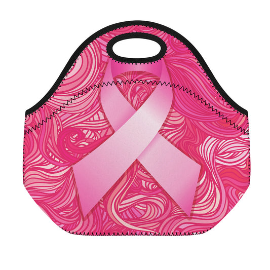 Breast Cancer Awareness Ribbon Print Neoprene Lunch Bag
