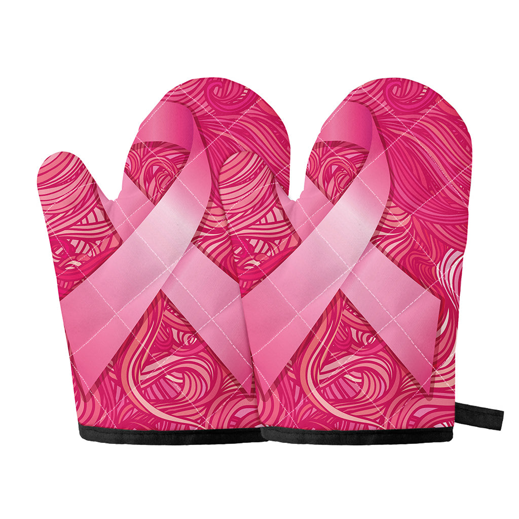 Breast Cancer Awareness Ribbon Print Oven Mitts