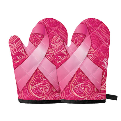 Breast Cancer Awareness Ribbon Print Oven Mitts