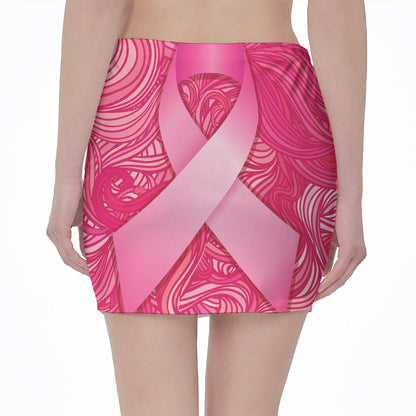 Breast Cancer Awareness Ribbon Print Pencil Mini Skirt