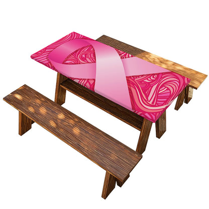 Breast Cancer Awareness Ribbon Print Picnic Table Cover