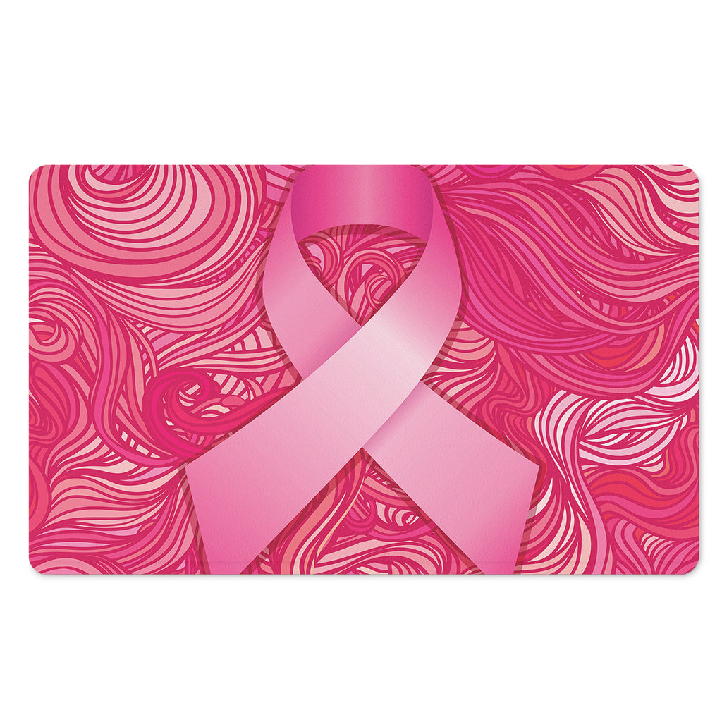 Breast Cancer Awareness Ribbon Print Polyester Doormat