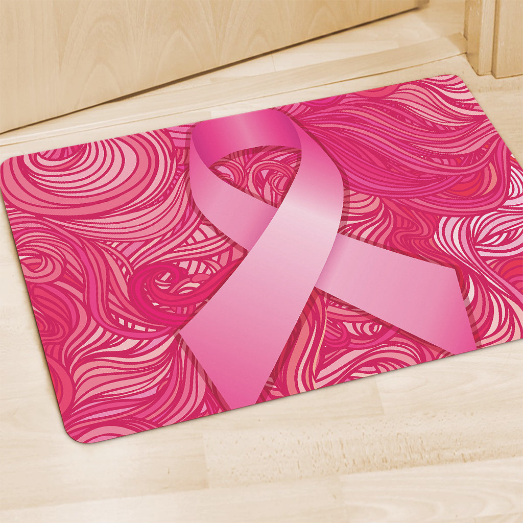 Breast Cancer Awareness Ribbon Print Polyester Doormat