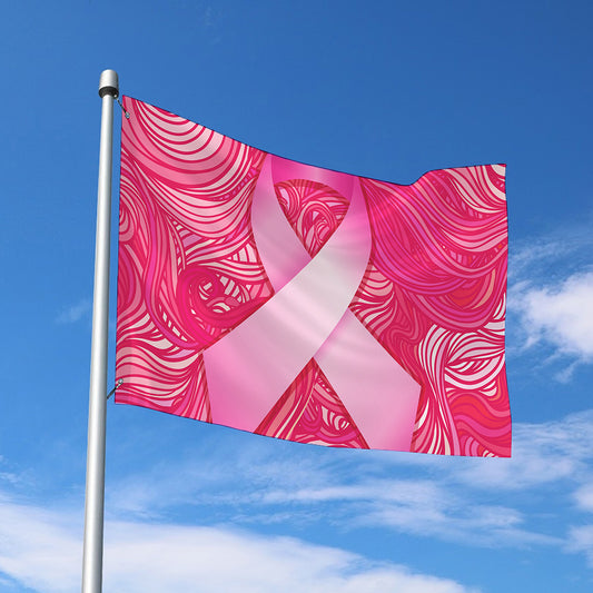 Breast Cancer Awareness Ribbon Print Polyester Flag