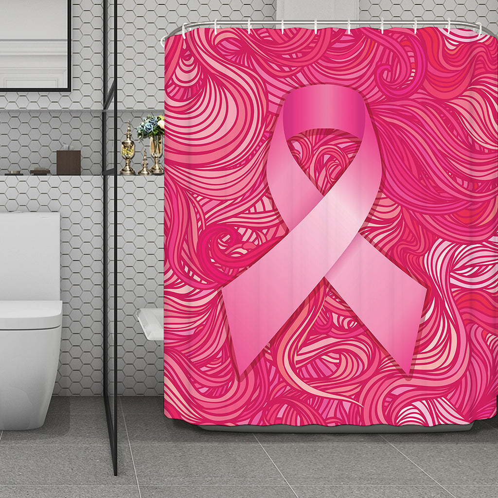 Breast Cancer Awareness Ribbon Print Polyester Shower Curtain
