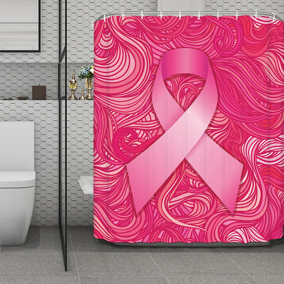 Breast Cancer Awareness Ribbon Print Polyester Shower Curtain