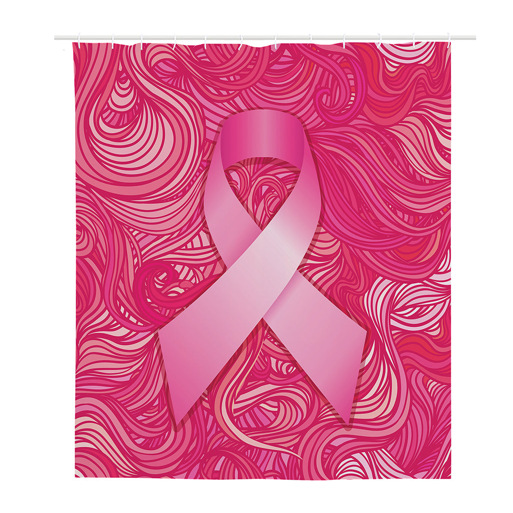 Breast Cancer Awareness Ribbon Print Polyester Shower Curtain