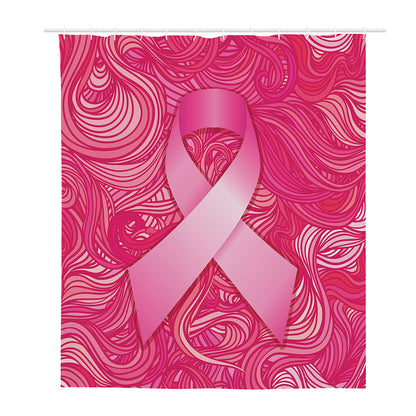 Breast Cancer Awareness Ribbon Print Polyester Shower Curtain