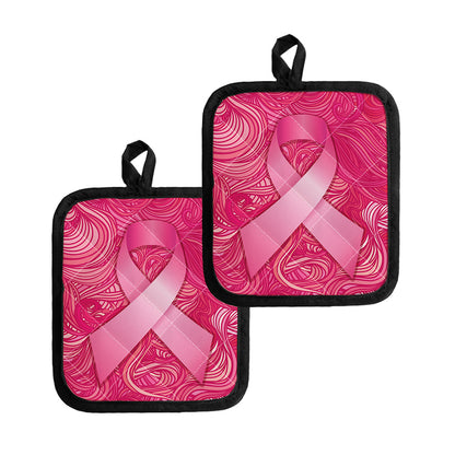Breast Cancer Awareness Ribbon Print Pot Holders