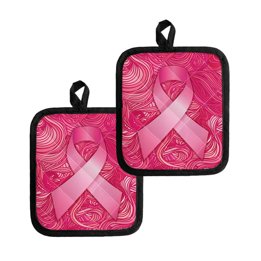 Breast Cancer Awareness Ribbon Print Pot Holders