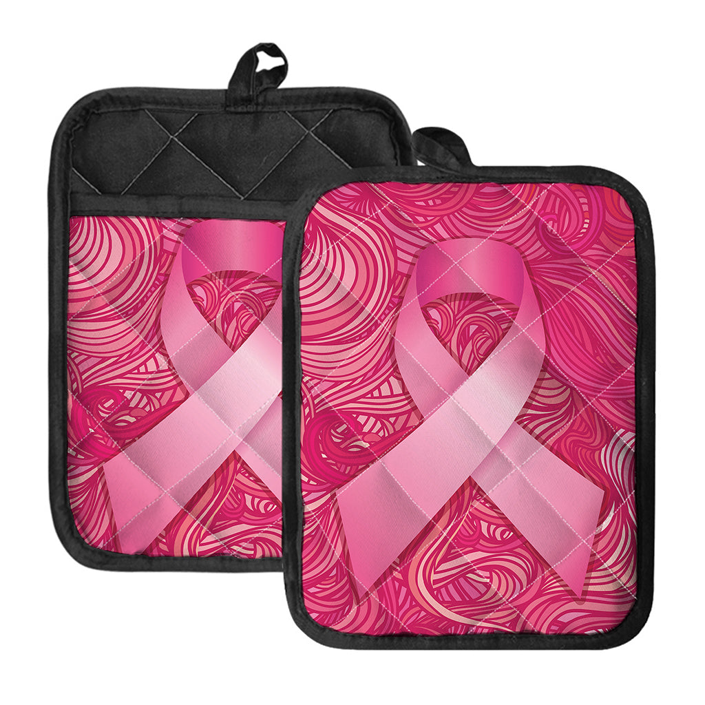Breast Cancer Awareness Ribbon Print Pot Holders With Pocket