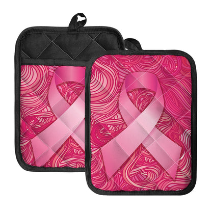 Breast Cancer Awareness Ribbon Print Pot Holders With Pocket