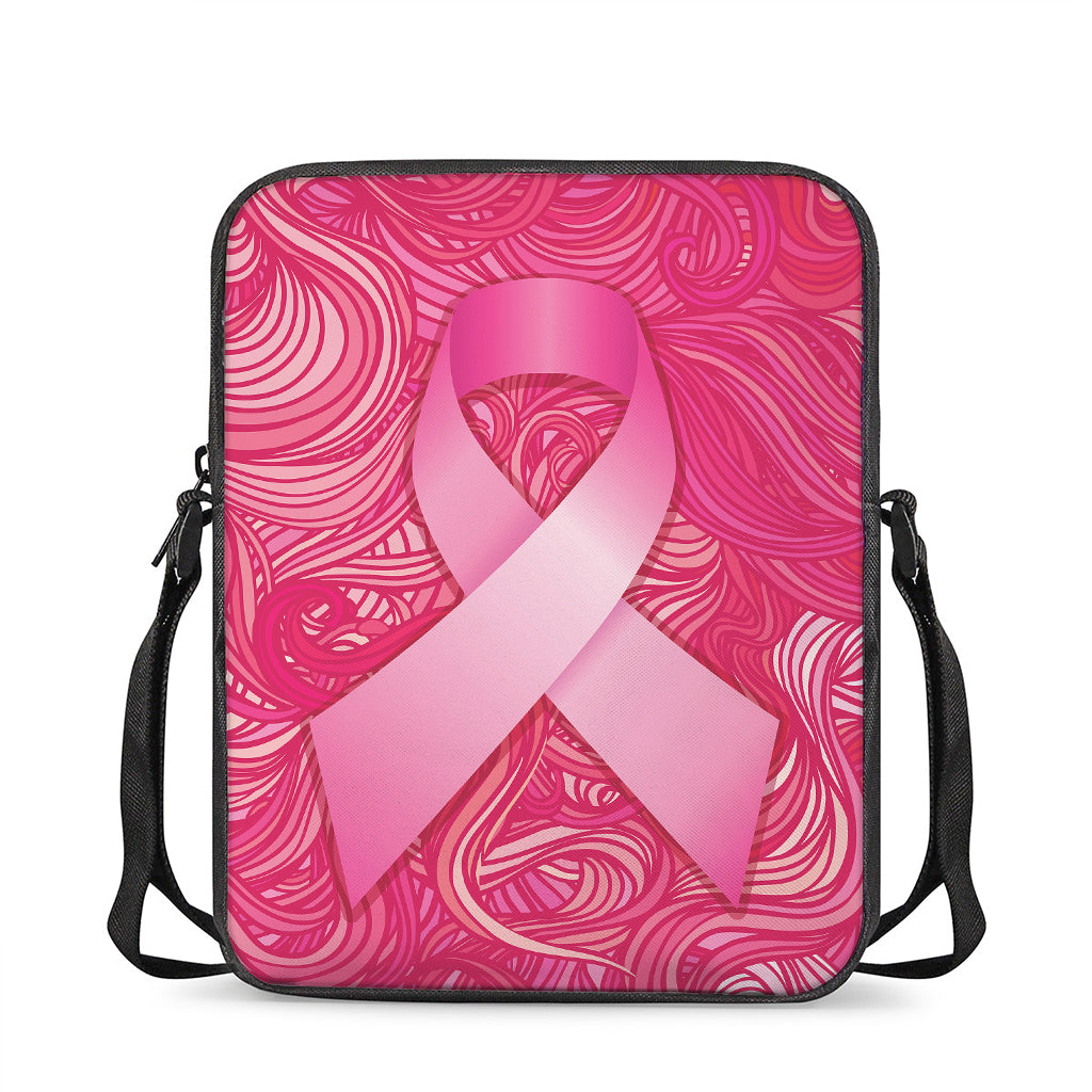 Breast Cancer Awareness Ribbon Print Rectangular Crossbody Bag