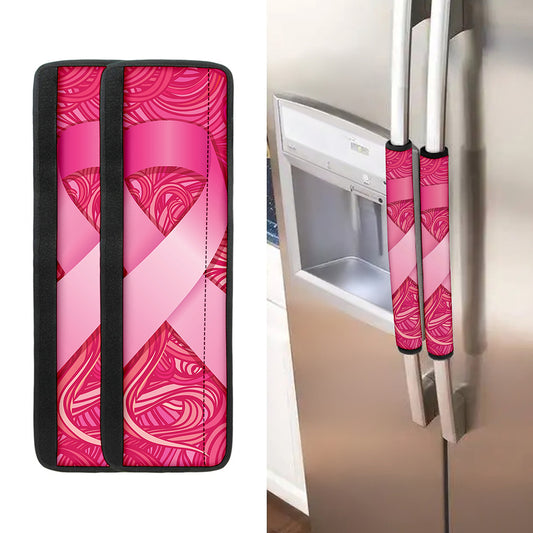 Breast Cancer Awareness Ribbon Print Refrigerator Handle Covers
