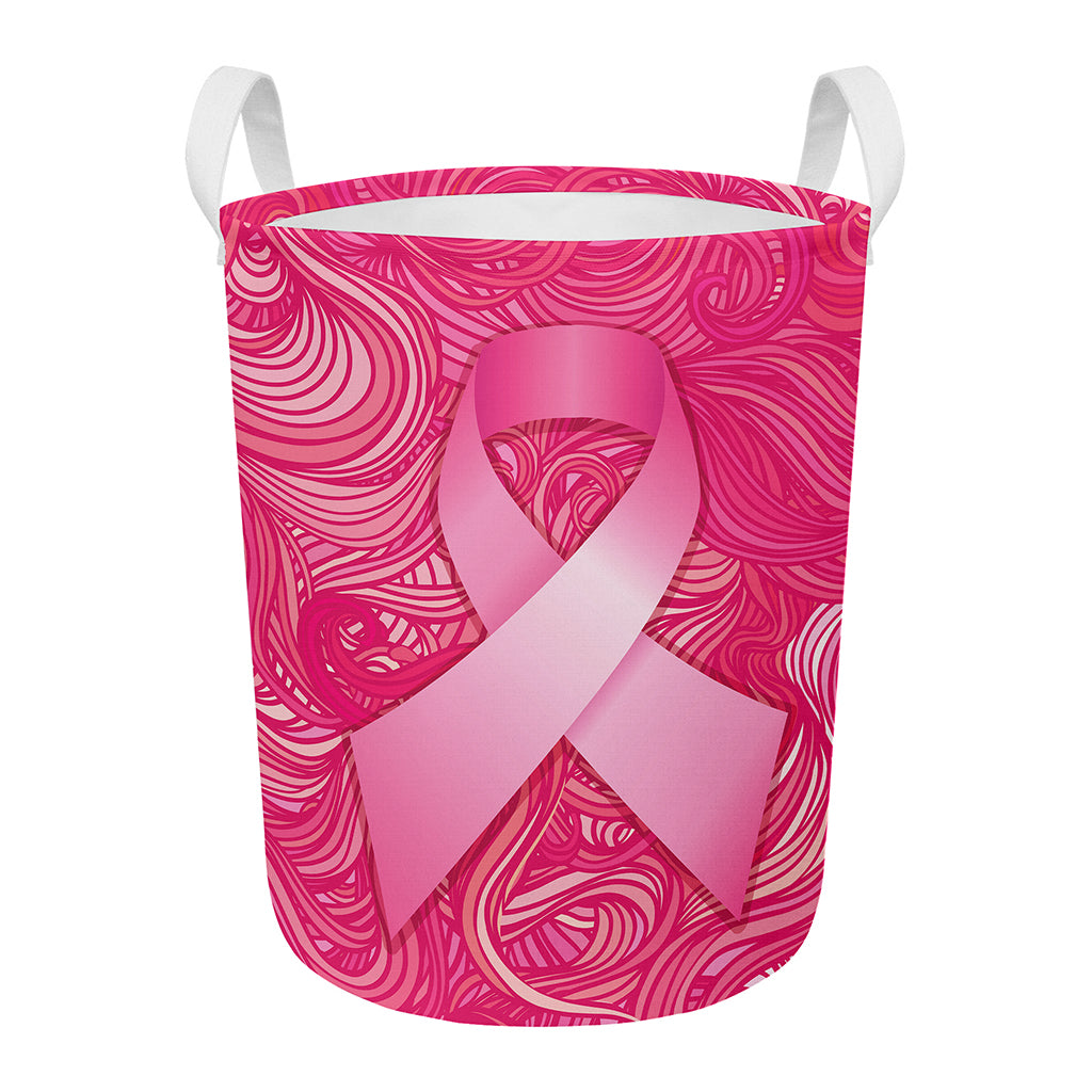Breast Cancer Awareness Ribbon Print Round Laundry Basket