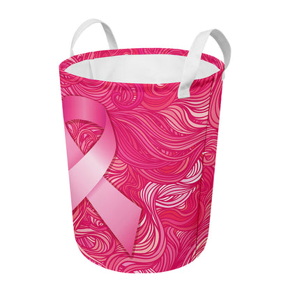 Breast Cancer Awareness Ribbon Print Round Laundry Basket