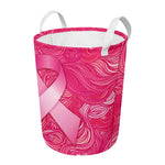 Breast Cancer Awareness Ribbon Print Round Laundry Basket