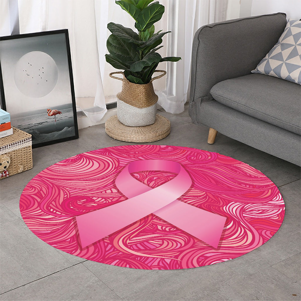 Breast Cancer Awareness Ribbon Print Round Rug