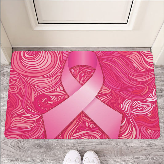 Breast Cancer Awareness Ribbon Print Rubber Doormat