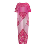 Breast Cancer Awareness Ribbon Print Short Sleeve Long Nightdress