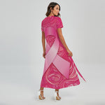 Breast Cancer Awareness Ribbon Print Short Sleeve Maxi Dress