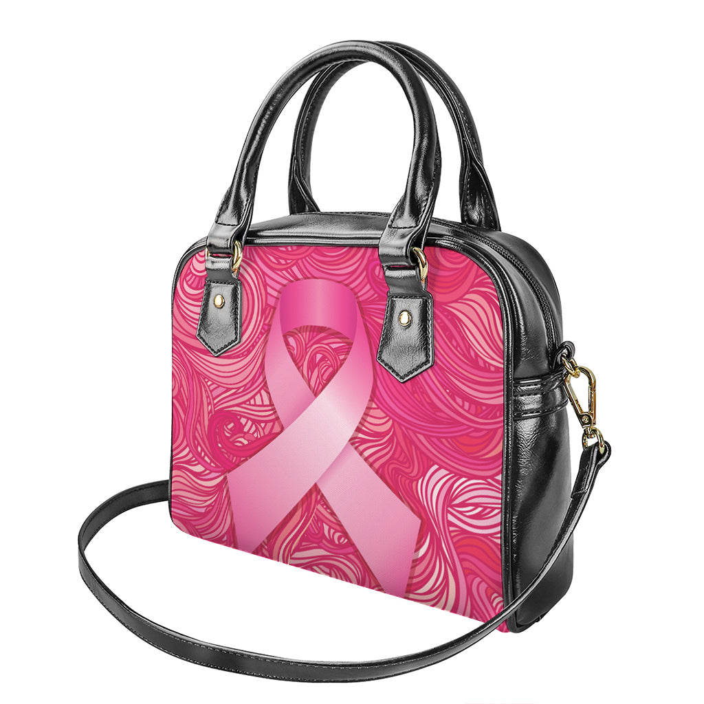 Breast Cancer Awareness Ribbon Print Shoulder Handbag