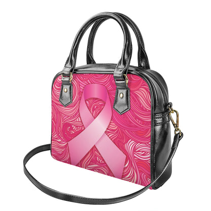 Breast Cancer Awareness Ribbon Print Shoulder Handbag