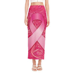 Breast Cancer Awareness Ribbon Print Side Slit Maxi Skirt