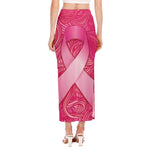 Breast Cancer Awareness Ribbon Print Side Slit Maxi Skirt