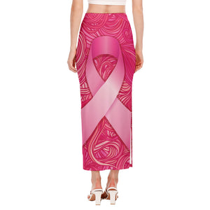 Breast Cancer Awareness Ribbon Print Side Slit Maxi Skirt