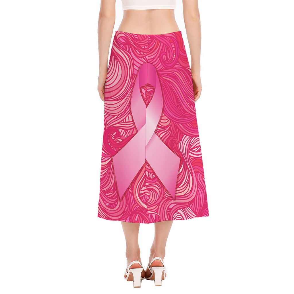 Breast Cancer Awareness Ribbon Print Side Slit Midi Skirt