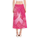 Breast Cancer Awareness Ribbon Print Side Slit Midi Skirt