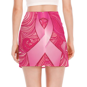 Breast Cancer Awareness Ribbon Print Side Slit Mini Skirt