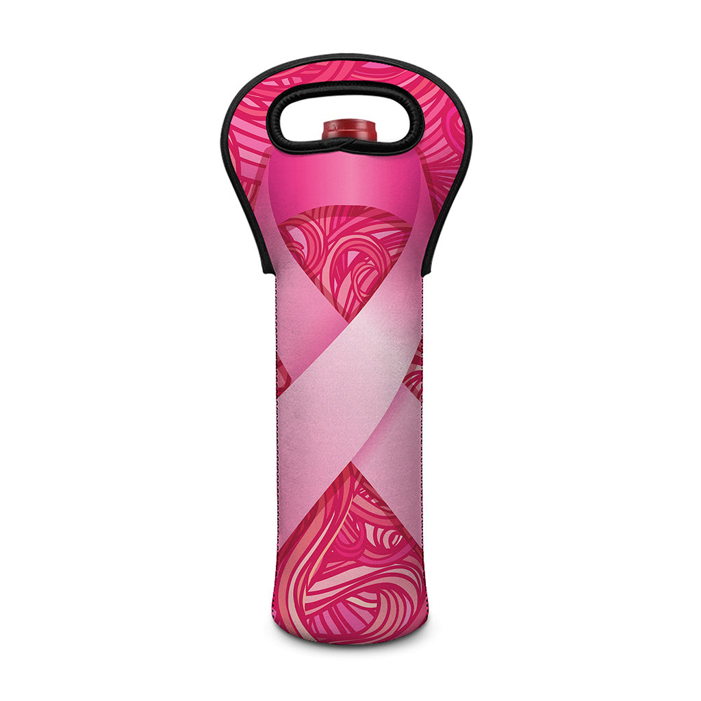 Breast Cancer Awareness Ribbon Print Single Neoprene Wine Tote