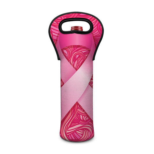 Breast Cancer Awareness Ribbon Print Single Neoprene Wine Tote