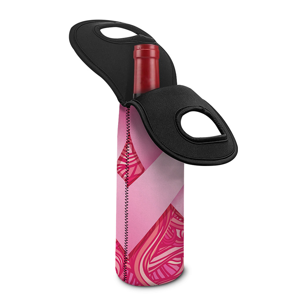 Breast Cancer Awareness Ribbon Print Single Neoprene Wine Tote
