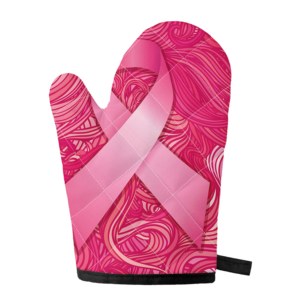 Breast Cancer Awareness Ribbon Print Single Oven Mitt