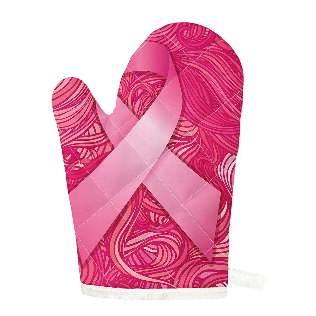 Breast Cancer Awareness Ribbon Print Single Oven Mitt